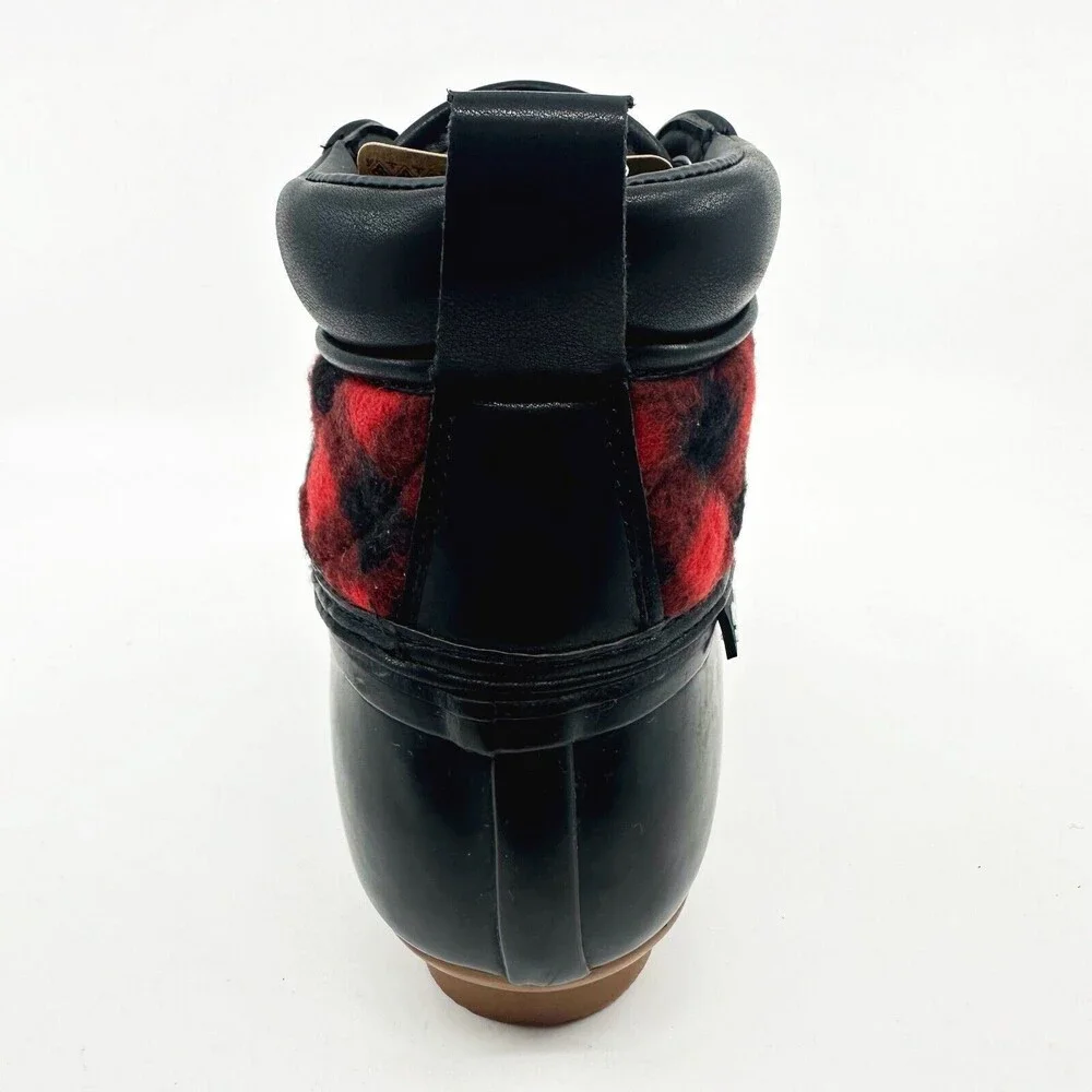 Skechers Pond Good Plaid Black Red Womens Size 7 Rubber Duck Boots